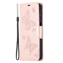 For Samsung Galaxy A32 5G Embossing Two Butterflies Pattern Horizontal Flip PU Leather Case with Holder & Card Slot & Wallet & Lanyard(Rose Gold)