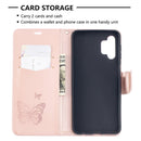 For Samsung Galaxy A32 5G Embossing Two Butterflies Pattern Horizontal Flip PU Leather Case with Holder & Card Slot & Wallet & Lanyard(Rose Gold)