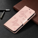 For Samsung Galaxy A32 5G Embossing Two Butterflies Pattern Horizontal Flip PU Leather Case with Holder & Card Slot & Wallet & Lanyard(Rose Gold)