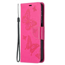 For Samsung Galaxy A32 5G Embossing Two Butterflies Pattern Horizontal Flip PU Leather Case with Holder & Card Slot & Wallet & Lanyard(Rose Red)