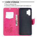 For Samsung Galaxy A32 5G Embossing Two Butterflies Pattern Horizontal Flip PU Leather Case with Holder & Card Slot & Wallet & Lanyard(Rose Red)