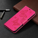 For Samsung Galaxy A32 5G Embossing Two Butterflies Pattern Horizontal Flip PU Leather Case with Holder & Card Slot & Wallet & Lanyard(Rose Red)