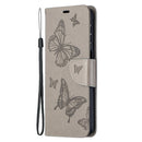 For Samsung Galaxy A32 5G Embossing Two Butterflies Pattern Horizontal Flip PU Leather Case with Holder & Card Slot & Wallet & Lanyard(Grey)