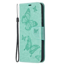 For Samsung Galaxy A52 5G / 4G Embossing Two Butterflies Pattern Horizontal Flip PU Leather Case with Holder & Card Slot & Wallet & Lanyard(Green)