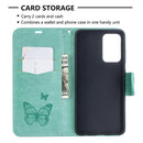 For Samsung Galaxy A52 5G / 4G Embossing Two Butterflies Pattern Horizontal Flip PU Leather Case with Holder & Card Slot & Wallet & Lanyard(Green)