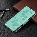 For Samsung Galaxy A52 5G / 4G Embossing Two Butterflies Pattern Horizontal Flip PU Leather Case with Holder & Card Slot & Wallet & Lanyard(Green)