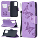 For Samsung Galaxy A52 5G / 4G Embossing Two Butterflies Pattern Horizontal Flip PU Leather Case with Holder & Card Slot & Wallet & Lanyard(Purple)