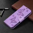 For Samsung Galaxy A52 5G / 4G Embossing Two Butterflies Pattern Horizontal Flip PU Leather Case with Holder & Card Slot & Wallet & Lanyard(Purple)