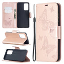 For Samsung Galaxy A52 5G / 4G Embossing Two Butterflies Pattern Horizontal Flip PU Leather Case with Holder & Card Slot & Wallet & Lanyard(Rose Gold)