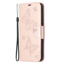 For Samsung Galaxy A52 5G / 4G Embossing Two Butterflies Pattern Horizontal Flip PU Leather Case with Holder & Card Slot & Wallet & Lanyard(Rose Gold)