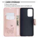 For Samsung Galaxy A52 5G / 4G Embossing Two Butterflies Pattern Horizontal Flip PU Leather Case with Holder & Card Slot & Wallet & Lanyard(Rose Gold)