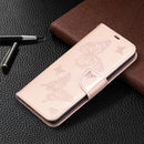 For Samsung Galaxy A52 5G / 4G Embossing Two Butterflies Pattern Horizontal Flip PU Leather Case with Holder & Card Slot & Wallet & Lanyard(Rose Gold)