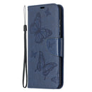 For Samsung Galaxy A52 5G / 4G Embossing Two Butterflies Pattern Horizontal Flip PU Leather Case with Holder & Card Slot & Wallet & Lanyard(Blue)