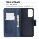 For Samsung Galaxy A52 5G / 4G Embossing Two Butterflies Pattern Horizontal Flip PU Leather Case with Holder & Card Slot & Wallet & Lanyard(Blue)