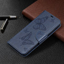 For Samsung Galaxy A52 5G / 4G Embossing Two Butterflies Pattern Horizontal Flip PU Leather Case with Holder & Card Slot & Wallet & Lanyard(Blue)