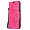 For Samsung Galaxy A52 5G / 4G Embossing Two Butterflies Pattern Horizontal Flip PU Leather Case with Holder & Card Slot & Wallet & Lanyard(Rose Red)