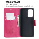 For Samsung Galaxy A52 5G / 4G Embossing Two Butterflies Pattern Horizontal Flip PU Leather Case with Holder & Card Slot & Wallet & Lanyard(Rose Red)