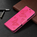 For Samsung Galaxy A52 5G / 4G Embossing Two Butterflies Pattern Horizontal Flip PU Leather Case with Holder & Card Slot & Wallet & Lanyard(Rose Red)
