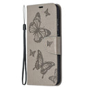 For Samsung Galaxy A52 5G / 4G Embossing Two Butterflies Pattern Horizontal Flip PU Leather Case with Holder & Card Slot & Wallet & Lanyard(Grey)