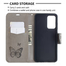 For Samsung Galaxy A52 5G / 4G Embossing Two Butterflies Pattern Horizontal Flip PU Leather Case with Holder & Card Slot & Wallet & Lanyard(Grey)