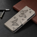 For Samsung Galaxy A52 5G / 4G Embossing Two Butterflies Pattern Horizontal Flip PU Leather Case with Holder & Card Slot & Wallet & Lanyard(Grey)