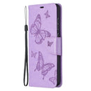 For Samsung Galaxy A72 5G / 4G Embossing Two Butterflies Pattern Horizontal Flip PU Leather Case with Holder & Card Slot & Wallet & Lanyard(Purple)