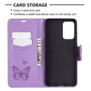 For Samsung Galaxy A72 5G / 4G Embossing Two Butterflies Pattern Horizontal Flip PU Leather Case with Holder & Card Slot & Wallet & Lanyard(Purple)