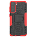 For Samsung Galaxy S21 5G Tire Texture Shockproof TPU+PC Protective Case with Holder(Red)