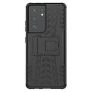 For Samsung Galaxy S21 Ultra 5G Tire Texture Shockproof TPU+PC Protective Case with Holder(Black)
