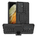 For Samsung Galaxy S21 Ultra 5G Tire Texture Shockproof TPU+PC Protective Case with Holder(Black)