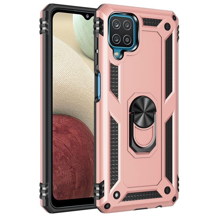 For Samsung Galaxy A12 5G Shockproof TPU + PC Protective Case with 360 Degree Rotating Holder(Rose Gold)