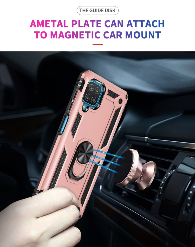 For Samsung Galaxy A12 5G Shockproof TPU + PC Protective Case with 360 Degree Rotating Holder(Rose Gold)