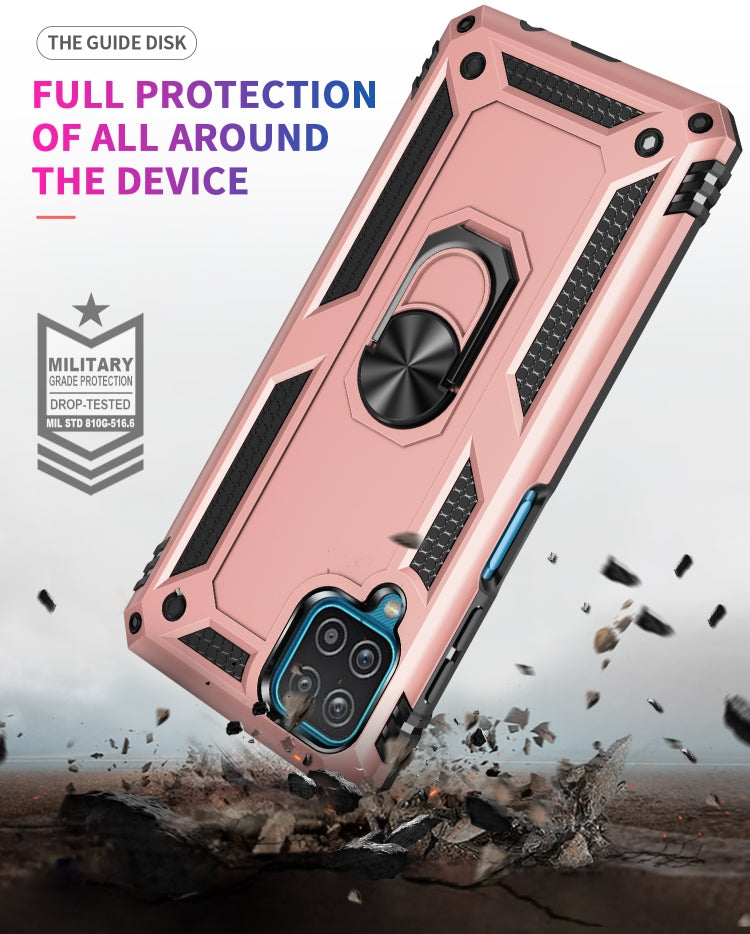 For Samsung Galaxy A12 5G Shockproof TPU + PC Protective Case with 360 Degree Rotating Holder(Rose Gold)