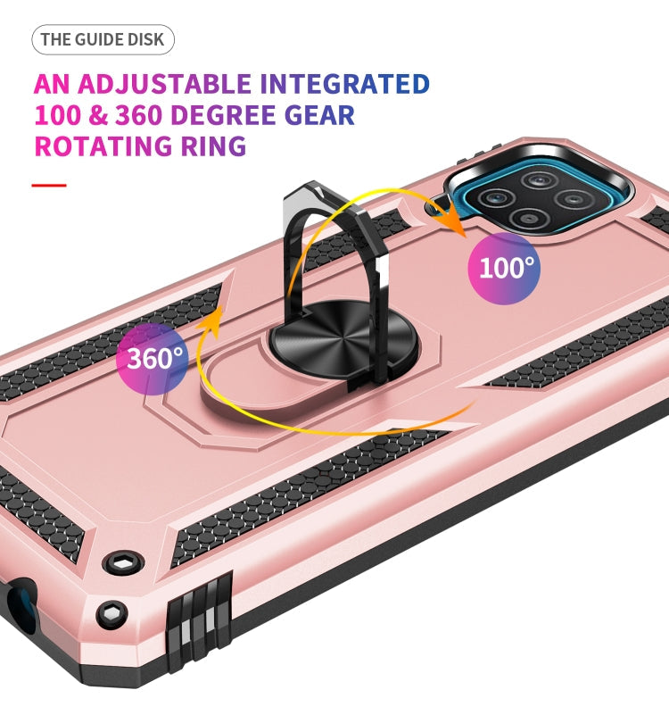 For Samsung Galaxy A12 5G Shockproof TPU + PC Protective Case with 360 Degree Rotating Holder(Rose Gold)