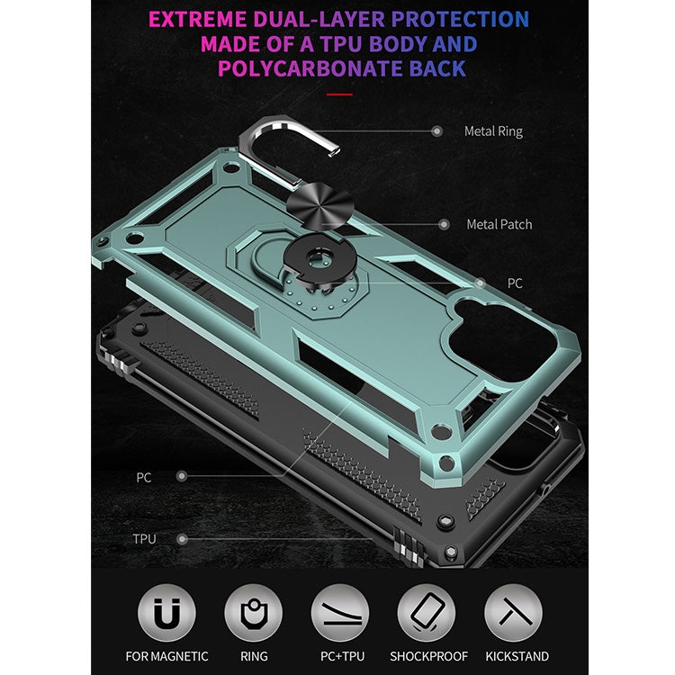 For Samsung Galaxy A12 5G Shockproof TPU + PC Protective Case with 360 Degree Rotating Holder(Dark Green)