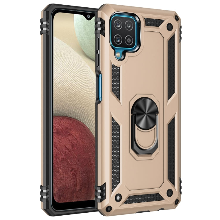 For Samsung Galaxy A12 5G Shockproof TPU + PC Protective Case with 360 Degree Rotating Holder(Gold)