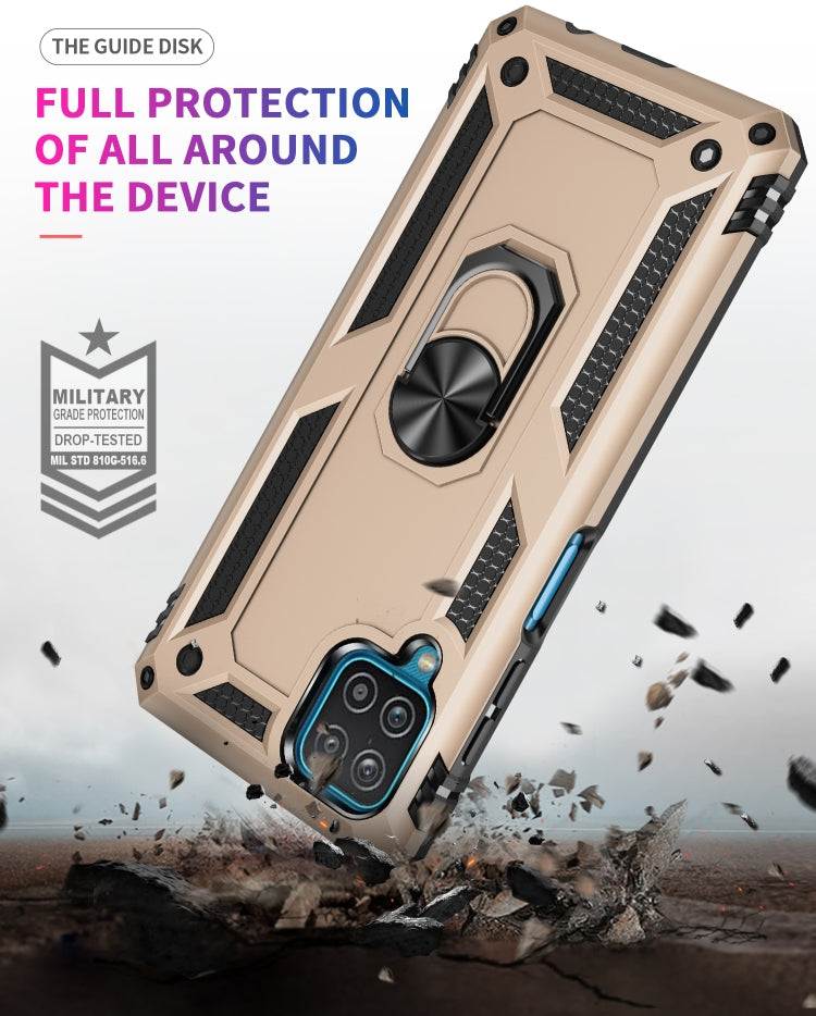 For Samsung Galaxy A12 5G Shockproof TPU + PC Protective Case with 360 Degree Rotating Holder(Gold)