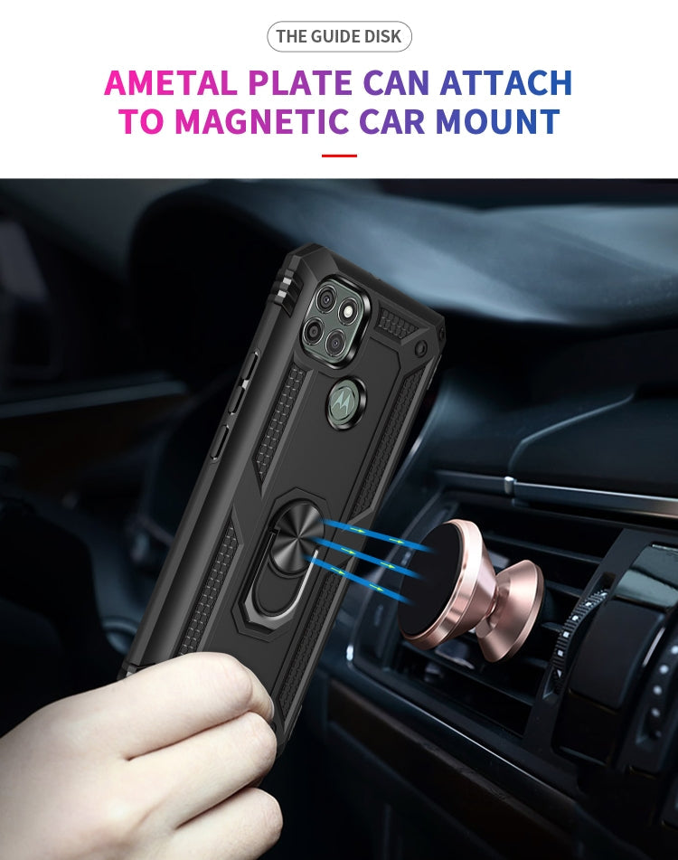 For Motorola Moto G9 Power Shockproof TPU + PC Protective Case with 360 Degree Rotating Holder(Black)