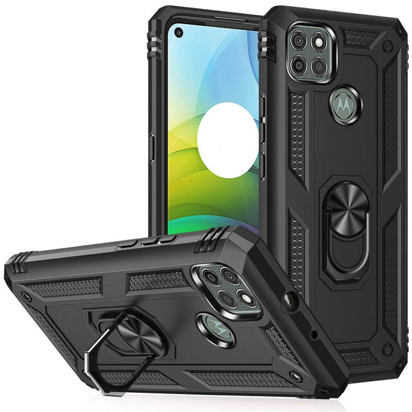 For Motorola Moto G9 Power Shockproof TPU + PC Protective Case with 360 Degree Rotating Holder(Black)