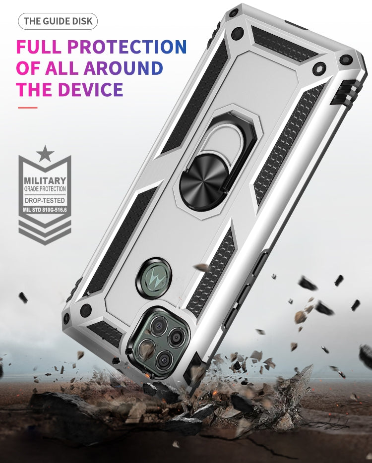 For Motorola Moto G9 Power Shockproof TPU + PC Protective Case with 360 Degree Rotating Holder(Silver)