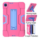 For Samsung Galaxy Tab A 8.4 (2020) T307 Contrast Color Robot Shockproof Silicon + PC Protective Case with Holder(Rose Red + Blue)