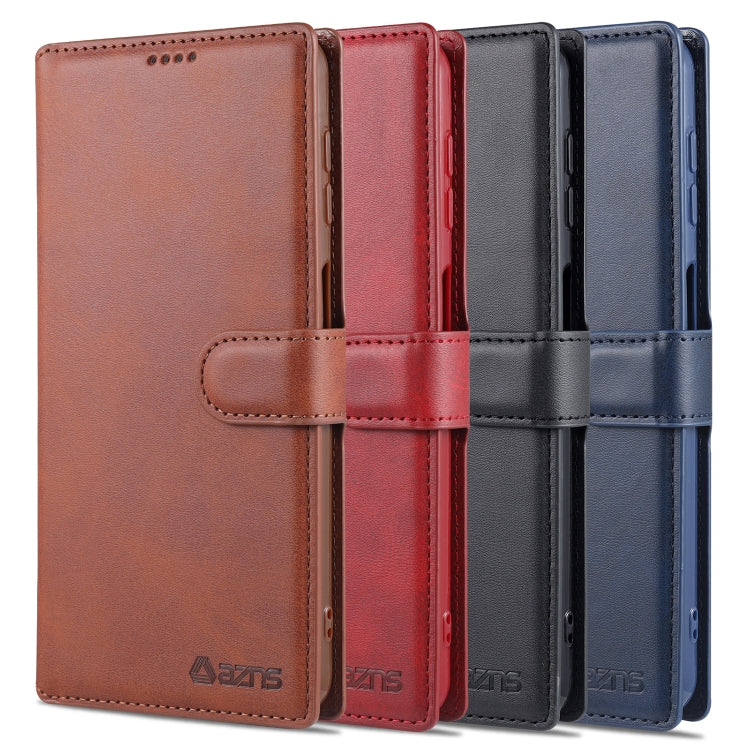 For Samsung Galaxy A12 AZNS Calf Texture Horizontal Flip Leather Case with Holder & Card Slots & Wallet & Photo Frame(Blue)