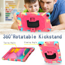 For Samsung Tab A 8.0 (2019)/T290 360 Degree Rotation Turntable Contrast Color Robot Shockproof Silicone + PC Protective Case with Holder(Colorful + Rose Red)