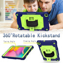 For Samsung Tab A 8.0 (2019)/T290 360 Degree Rotation Turntable Contrast Color Robot Shockproof Silicone + PC Protective Case with Holder(Navy Blue + Yellow Green)