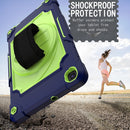 For Samsung Tab A 8.0 (2019)/T290 360 Degree Rotation Turntable Contrast Color Robot Shockproof Silicone + PC Protective Case with Holder(Navy Blue + Yellow Green)