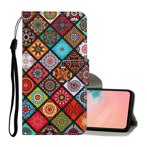 For Samsung Galaxy A12 Colored Drawing Pattern Horizontal Flip Leather Case with Holder & Card Slots & Wallet & Lanyard(Ethnic Style)