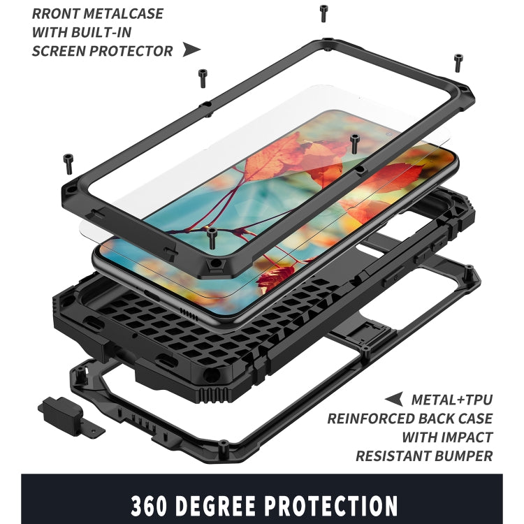 For Samsung Galaxy S21 5G R-JUST Shockproof Waterproof Dust-proof Metal + Silicone Protective Case with Holder(Black)