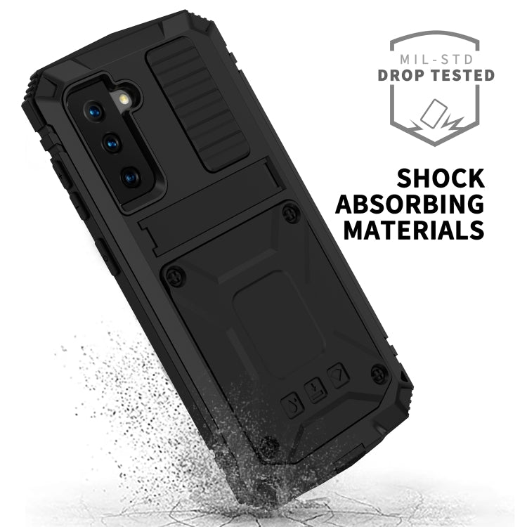 For Samsung Galaxy S21 5G R-JUST Shockproof Waterproof Dust-proof Metal + Silicone Protective Case with Holder(Black)