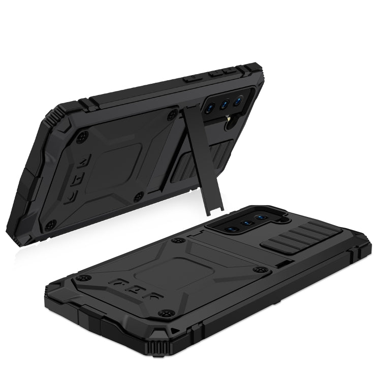 For Samsung Galaxy S21 5G R-JUST Shockproof Waterproof Dust-proof Metal + Silicone Protective Case with Holder(Black)