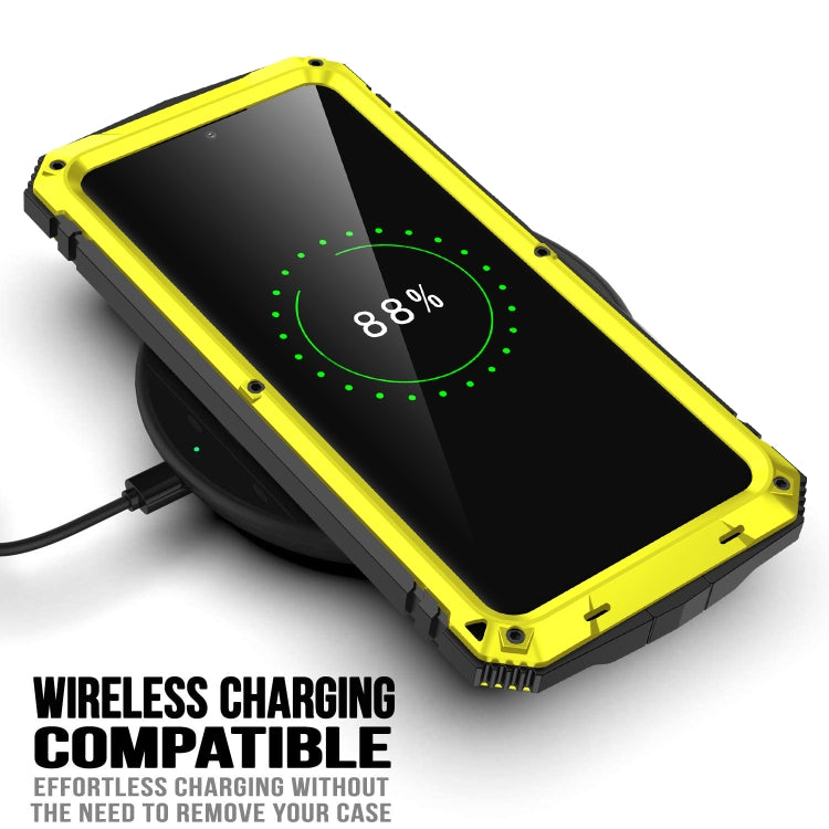For Samsung Galaxy S21 Ultra 5G R-JUST Shockproof Waterproof Dust-proof Metal + Silicone Protective Case with Holder(Yellow)